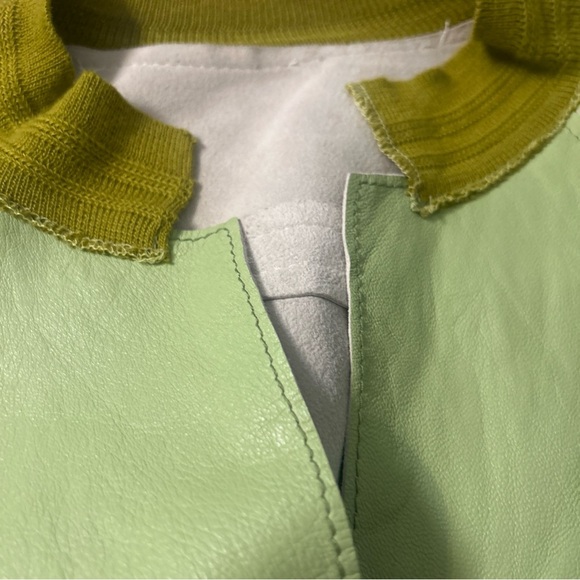 Vera Pelle Green and Yellow Bomber Jacket Lightweight Casual Vintage - Picture 4 of 8